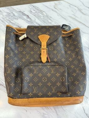 Louis Vuitton Monogram Canvas Backpack with Tan Leather Trim